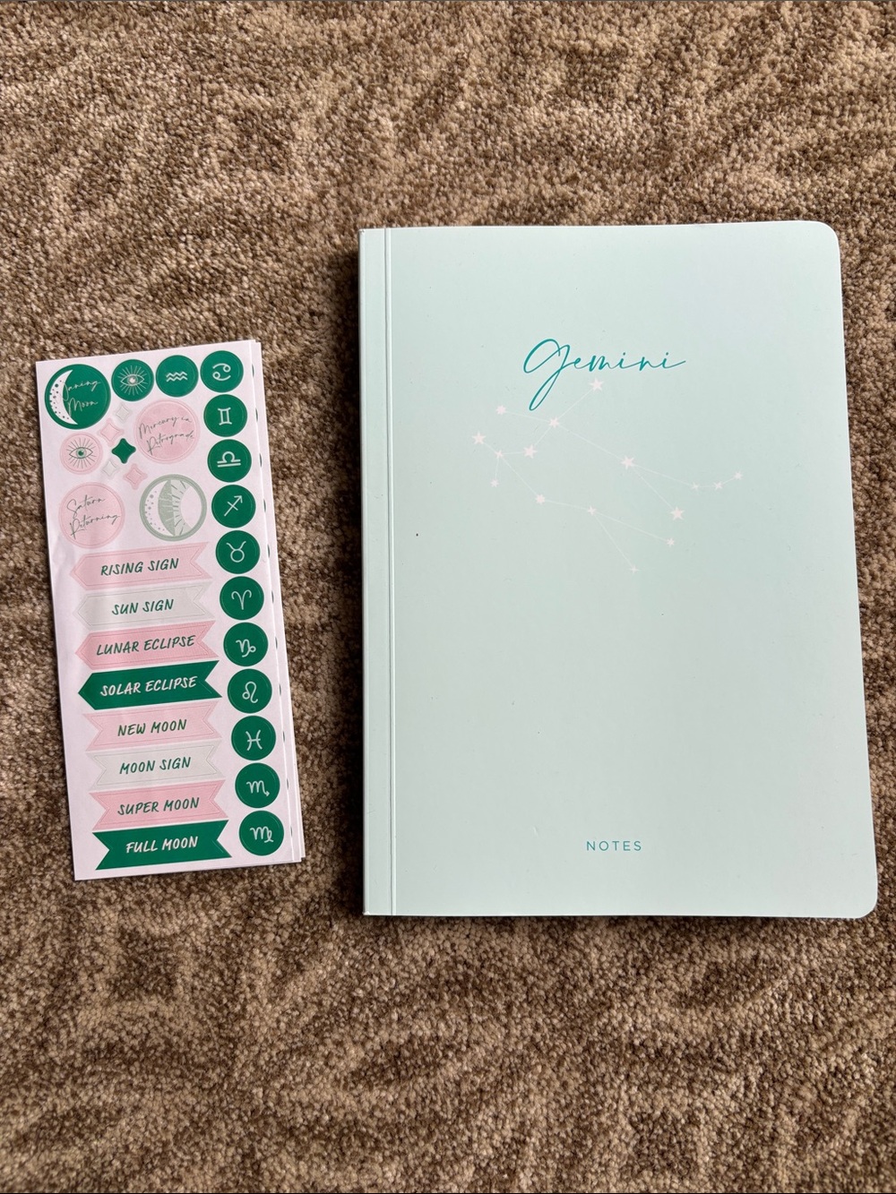 Gemini Mint Notes Notebook – Mint Green Hardcover with stickers